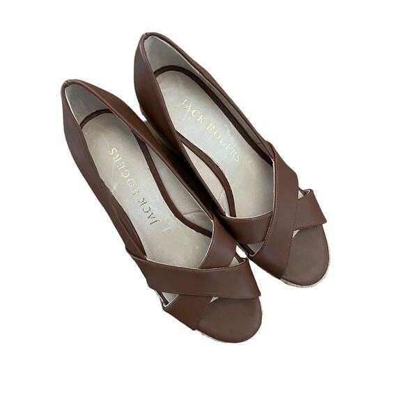 Jack Rogers Palmer Mocha brown Leather Open Toe Espadrilles 6 - Picture 5 of 6